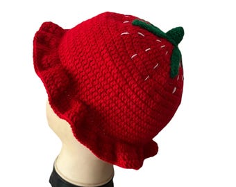 Must-Have Squid Game Strawberry Hat - Bold Red with Green Leaf Twist!