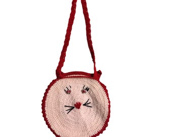 Handmade Crochet Mini Hand Bag Mini Handmade Bag Cat Design Crochet Shoulder Bag Mini Phone Bag