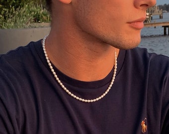 Mens Pearl Necklace • Grade A Cultured Freshwater Pearls