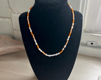UT Game Day Pearl Choker: Tennessee Volunteers Orange & White - Gold Filled