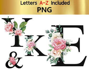 Watercolor floral alphabet, floral letter monogrm, floral initial,  pink alphabet watercolor png, floral png, alphabet png