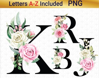 Floral alphabet, Watercolor floral alphabet, Floral alphabet, floral letter monogrm, floral initial, white rose, alphabet png, floral png