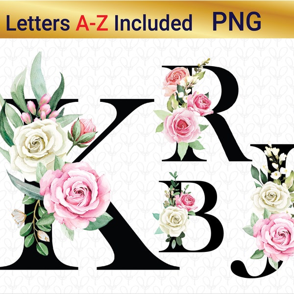 Floral alphabet, Watercolor floral alphabet, Floral alphabet, floral letter monogrm, floral initial, white rose, alphabet png, floral png