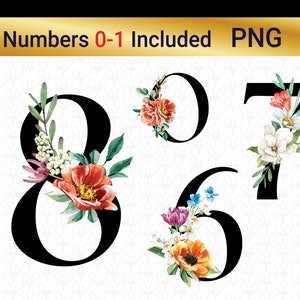 Commercial use, Floral numbers, Watercolor floral numbers, Floral numbers, pink watercolour png, floral png, Number png, Number clipart