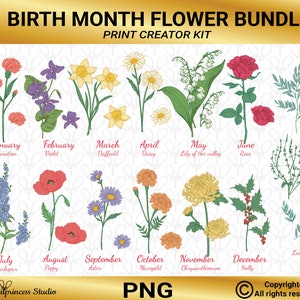 Birth flower png, Birth Month Flowers png, Birth month bundle, Birth flower print, Birth flower vector, Birth month flower bouquet png