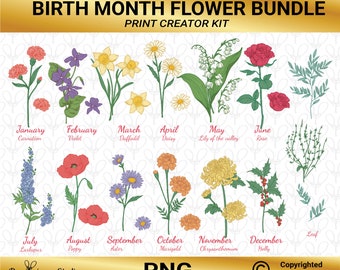 Geboorte bloem png, Geboorte maand bloemen png, Geboorte maand bundel, Geboorte bloem print, Geboorte bloem vector, Geboorte maand bloemboeket png