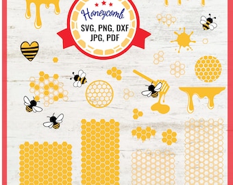 Honeycomb background png, Honeycomb svg bundle, Beehive svg, Cut file svg, Dripping honey, Honeycomb patterns, Honeybee svg