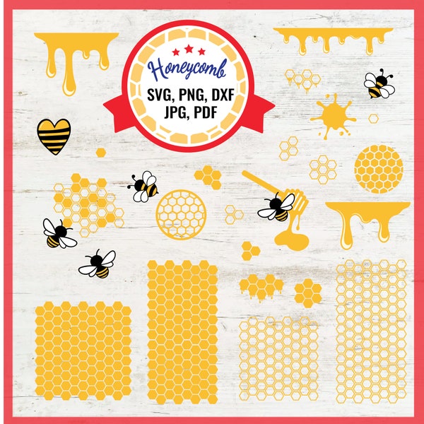 Honeycomb background png, Honeycomb svg bundle, Beehive svg, Cut file svg, Dripping honey, Honeycomb patterns, Honeybee svg