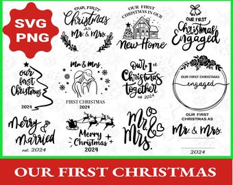 First christmas married ornament 2024, Our first christmas as mr and mrs svg bundle, First christmas married svg, First christmas engaged
