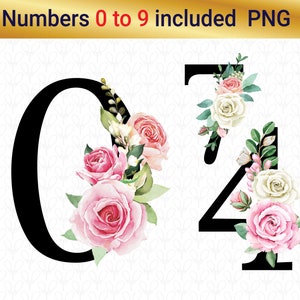 Commercial use, Floral numbers, Watercolor floral numbers, Floral numbers, pink watercolour png, floral png, Number png, Number clipart