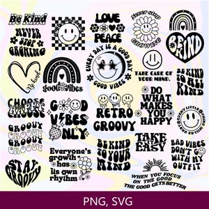 Groovy svg, Bundle, Boho svg, Hippie svg, ästhetische svg, inspirierende svg, motivierende svg, trendige svg, Smiley gesicht, png