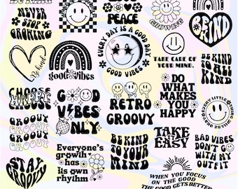 Groovy svg, bundle, Boho svg, Hippie svg, Aesthetic svg, Inspirational svg, Motivational svg, Trendy svg, Smiley face, png