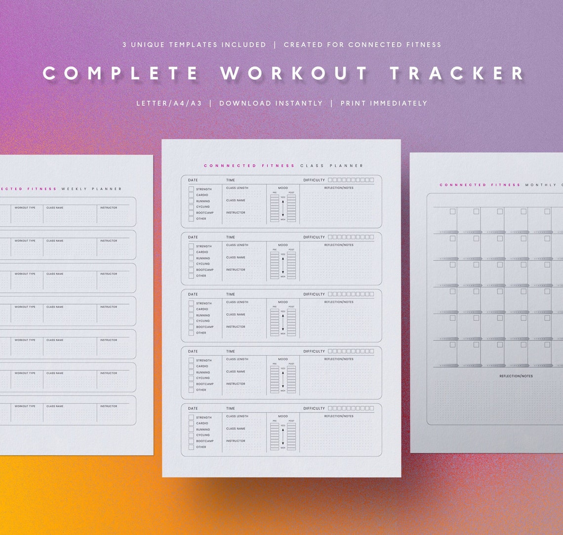 Workout Customizable Tracker Workout Tracker, Class Tracker, Monthly Fitness Planner, Track Your ...