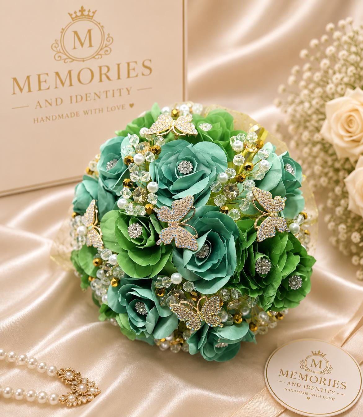 Sage Green Gold Bridal Bouquet
