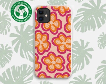 Funda ecológica vegana y biodegradable GROOVY FLOWERS, sin plástico, para iPhone 17, 16, 15, 14, 13, 12 y 11 Pro Max Plus, Samsung Galaxy S25, S24, S23, S22, S21 y S20.