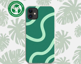 GREEN SWIRL biologisch afbreekbaar veganistisch telefoonhoesje, plastic gratis composteerbaar hoesje, iPhone 14 13 12 11 Pro Max Plus, Samsung Galaxy S22 21 20