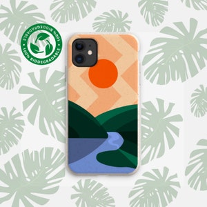 Étui biodégradable végétalien et respectueux de l&#39;environnement SUNSET, Étui sans plastique, iPhone 16 15 14 13 12 11 Pro Max Plus, Samsung Galaxy S25 24 23 22 21 20