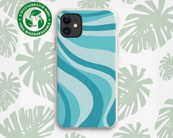 Funda ecológica vegana biodegradable BLUE WAVES, sin plástico, para iPhone 17, 16, 15, 14, 13, 12 y 11 Pro Max Plus, Samsung Galaxy S25, S24, S23, S22, S21 y S20.