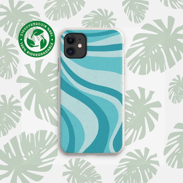 BLUE WAVES Biodegradable Eco Friendly Vegan Case, Plastic Free Compostable Case, iPhone 14 13 12 11 Pro Max Plus, Samsung Galaxy S22 21 20
