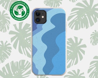 Funda ecológica vegana biodegradable BLUE CLOUDS, sin plástico, para iPhone 17, 16, 15, 14, 13, 12 y 11 Pro Max Plus, Samsung Galaxy S25, S24, S23, S22, S21 y S20.