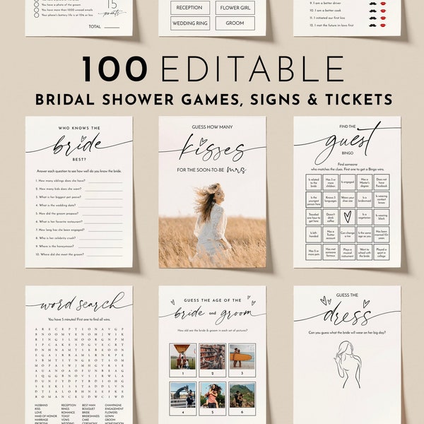 Bridal Shower Games, Minimalist Wedding Shower Games, Printable Bridal Shower Games, Editable Bridal Party Games, Bride or Groom Game