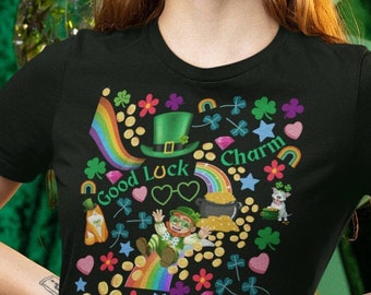 Camiseta unisex de manga corta con amuleto de la suerte, amuleto de la suerte, día de San Patricio, irlandés