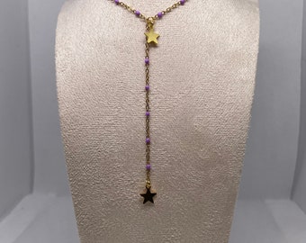 Collier long étoile doré et violet