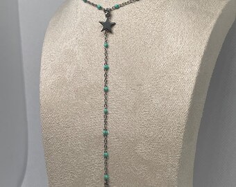 Collier long étoile bleu argenté