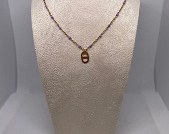 Collier maille marine violet et doré