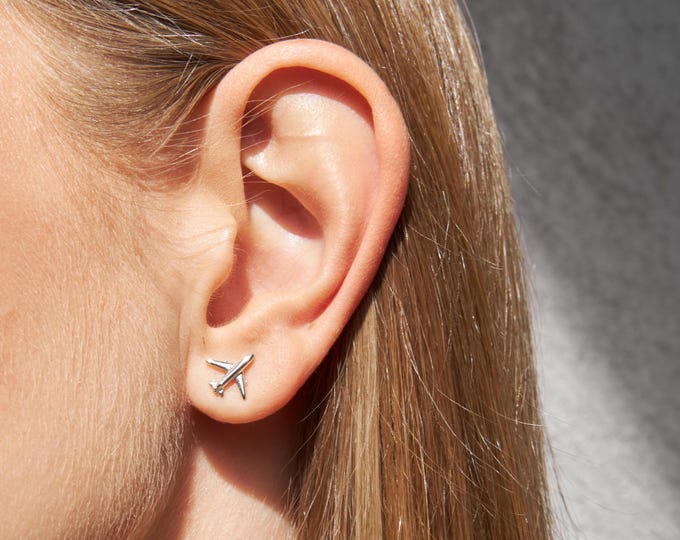 Silver Airplane Earrings
