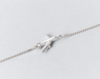 Sterling Silver Airplane Bracelet, Flight Attendant Gift, Pilot Jewelry and Aviation Travel Gift
