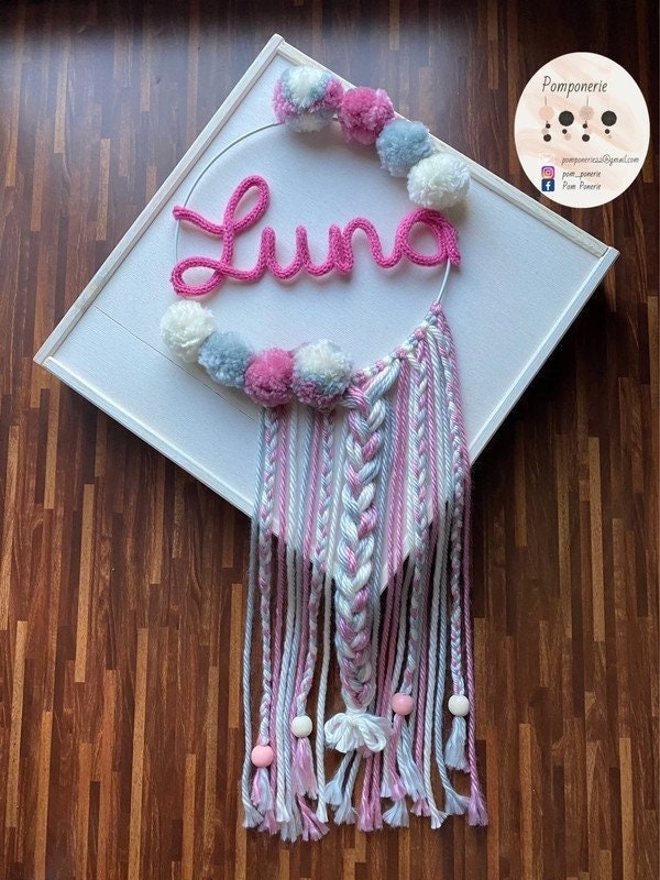 Couronne Prénom Luna Laine, Pompons, Perles