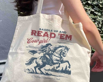 Bookish Cowgirl Tote Bag, Cowboy Romance Book Club Western Book Lover Reader Bag Cowboy, Bookish tote Bag, Bookish Gift For Her
