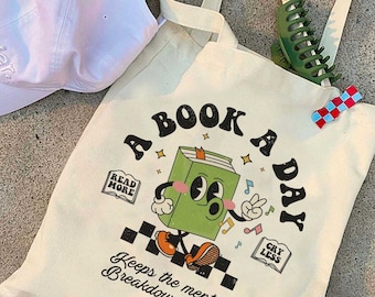 Bookish Mental Health Tote Bag,  Book A Day Bag, Read More Book Lover Bookworm BookTok Romance Reader Book Addict Romantasy Bibliophile