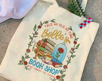 Tale as old as time Belle's book shop Tote Bag, Vintage Beauty and the Beast Tote Bag, Gift for book lover, Belle Princess book coffee Bag