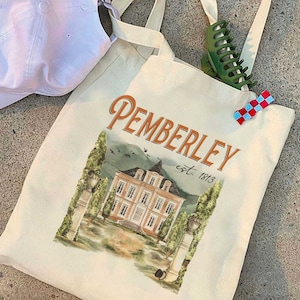 Pemberley Tote Bag, Pride and Prejudice Bag, Jane Austen Tote Bag, Bookworm Tote Bag, Book Lover Gifts, Literary Tote Bag