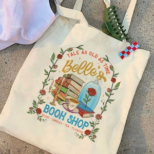 Tale as old as time Belle&#39;s book shop Tote Bag, Vintage Beauty and the Beast Tote Bag, Gift for book lover, Belle Princess book coffee Bag