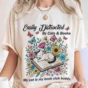 Easily Distracted By Cats And Books Comfort Colors shirt, Book Lover Gift, Funny Cat shirt, Cat Lover tshirt, Cat Lover Gift, Cats and Books