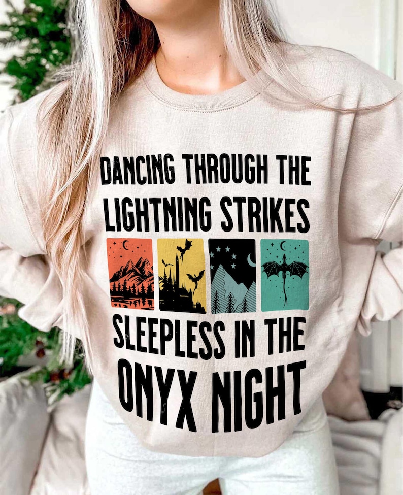 Onyx Storm Sweatshirt, Dancing Through The Lightning Strikes, Fourth Wing Shirt, Dragon Lover Gift, Fly Or Die image 1