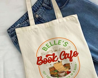 Belle’s Book Cafe Tote Bag, Belle Book Shop Tote Bag, Princess Belle, Nerd Tote Bag, Beauty and the Beast Tote Bag, Book Lover Gift