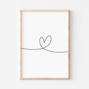 Herz Linie Poster • Line Art Poster, Deko Wohnzimmer Wanddeko, Herz Bild, Herz Poster, Herz Zeichnung, Bild mit Herz, Linie Herz, Herzlinie