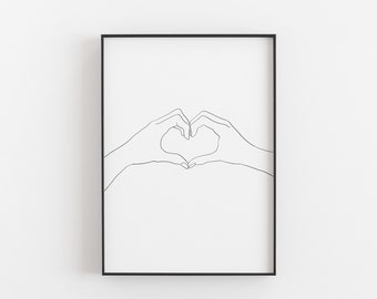 Hände Line Art Poster Herz • Line Art Poster • Deko, Wanddeko für Wohnzimmer, Schlafzimmer, Badezimmer, Flur