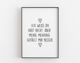 Spruch Poster 'Ich weiß du hast Recht' • Lustiges Typografie Poster