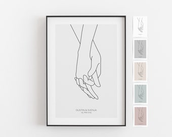 Poster Hände Line Art • Liebesposter • Geschenk für Ehemann und Ehefrau oder Geschenk zum Valentinstag, Jahrestag, Hochzeitstag