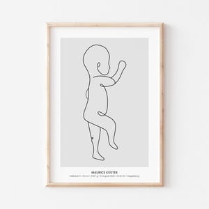 Baby Poster personalisiert Maßstab 1:1, Baby Bild zur Geburt, Baby Zeichnung, Geburt Geschenk personalisiert