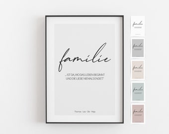 Familienposter personalisiert mit Namen • Geschenk zum Einzug, Umzug, Hausbau, Richtfest, Bauherren