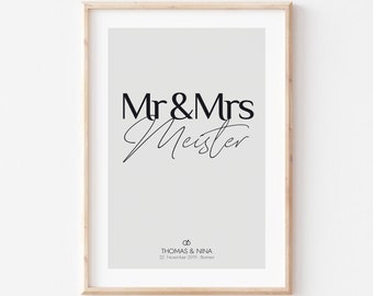 Poster Mr & Mrs • Hochzeitsposter, Hochzeits Poster personalisiert, Hochzeitsposter Bild, Bild zur Hochzeit, Brautpaar Geschenk