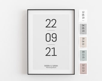 Hochzeit Poster Datum • Geschenk für Ehemann und Ehefrau oder Geschenk zum Valentinstag, Jahrestag, Hochzeitstag