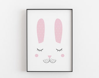 Hase Poster Hasengesicht • Hasenbild, Kinderzimmer Bild, Babyzimmer Bild