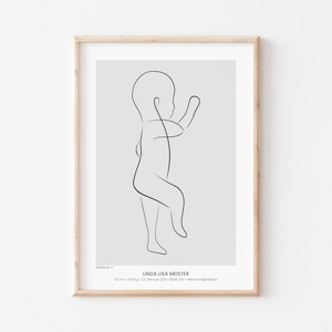 Baby Poster personalisiert Maßstab 1:1, Baby Bild zur Geburt, Baby Zeichnung, Geburt Geschenk personalisiert